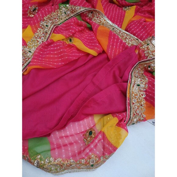 Lehenga Indian Pakistani Wedding Maxi Skirt Womens Pink Gold Polkodot XS - Picture 8 of 12